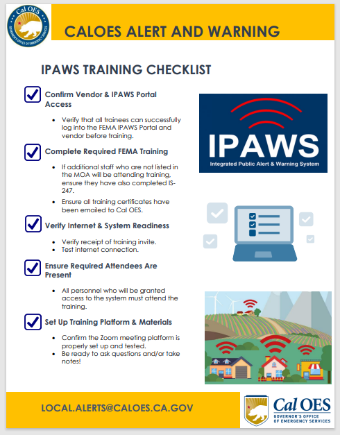 Image of IPAWS `TRAINING CHECKLIST, single page