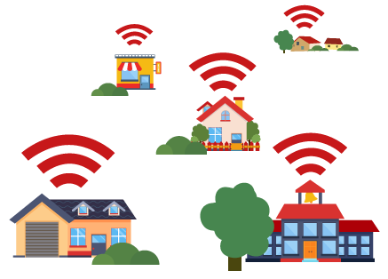 Houses with the WEA symbol radiating from the top